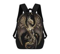 sinyumoney 3D Printed Children's Backpack Golden Winged Dragon Artwork-1 School Backpack High Capacity Travel Book Bags for Boys Elementary And Middle School Students 17inch
