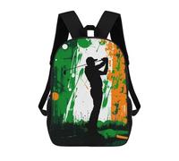 sinyumoney 3D Printed Children's Backpack Golf Silhouette with Irish Flag School Backpack High Capacity Travel Book Bags for Boys Elementary And Middle School Students 17inch