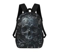 sinyumoney 3D Printed Children's Backpack Gothic Skull with Roses School Backpack High Capacity Travel Book Bags for Boys Elementary And Middle School Students 17inch