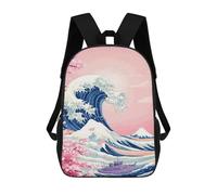 sinyumoney 3D Printed Children's Backpack Great Wave Cherry Blossoms School Backpack High Capacity Travel Book Bags for Boys Elementary And Middle School Students 17inch
