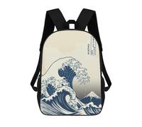 sinyumoney 3D Printed Children's Backpack Great Wave Off Kanagawa School Backpack High Capacity Travel Book Bags for Boys Elementary And Middle School Students 17inch