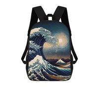 sinyumoney 3D Printed Children's Backpack Great Wave Off Kanagawa Travel Lightweight School Bag Fashion School Backpack for Kids School Students 17inch