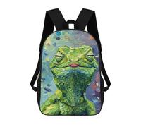 sinyumoney 3D Printed Children's Backpack Green Lizard Oil Painting Travel Lightweight School Bag Fashion School Backpack for Kids School Students 17inch