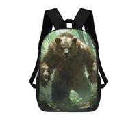 sinyumoney 3D Printed Children's Backpack Grizzly Bear in Forest School Backpack High Capacity Travel Book Bags for Boys Elementary And Middle School Students 17inch