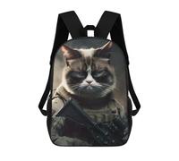 sinyumoney 3D Printed Children's Backpack Grumpy Cat in Military Gear Travel Lightweight School Bag Fashion School Backpack for Kids School Students 17inch
