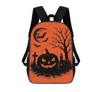 sinyumoney 3D Printed Children's Backpack Halloween Night Pumpkin And Bats Travel Lightweight School Bag Fashion School Backpack for Kids School Students 17inch