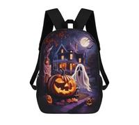 sinyumoney 3D Printed Children's Backpack Halloween Pumpkin & Ghost School Backpack High Capacity Travel Book Bags for Boys Elementary And Middle School Students 17inch