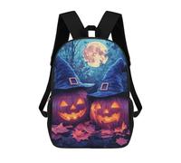 sinyumoney 3D Printed Children's Backpack Halloween Pumpkins with Witch Hats Travel Lightweight School Bag Fashion School Backpack for Kids School Students 17inch