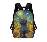 sinyumoney 3D Printed Children's Backpack Happy Black Cat in Sunflower Field Travel Lightweight School Bag Fashion School Backpack for Kids School Students 17inch