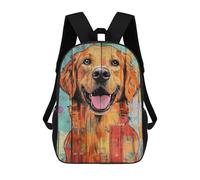 sinyumoney 3D Printed Children's Backpack Happy Golden Retriever on Wood Golden Retriever Portrait Travel Lightweight School Bag Fashion School Backpack for Kids School Students 17inch