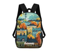 sinyumoney 3D Printed Children's Backpack Helsinki Finland Cityscape School Backpack High Capacity Travel Book Bags for Boys Elementary And Middle School Students 17inch