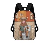 sinyumoney 3D Printed Children's Backpack Highland Cow on The Toilet School Backpack High Capacity Travel Book Bags for Boys Elementary And Middle School Students 17inch