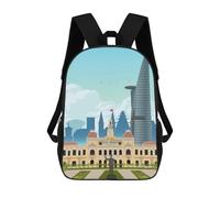 sinyumoney 3D Printed Children's Backpack Ho Chi Minh City Travel Print Travel Lightweight School Bag Fashion School Backpack for Kids School Students 17inch