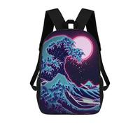sinyumoney 3D Printed Children's Backpack Hoksau Wave Neon in Moon Travel Lightweight School Bag Fashion School Backpack for Kids School Students 17inch