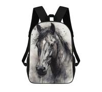 sinyumoney 3D Printed Children's Backpack Horse Beauty Black Ink Travel Lightweight School Bag Fashion School Backpack for Kids School Students 17inch