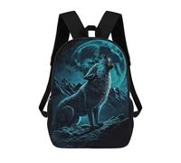 sinyumoney 3D Printed Children's Backpack Howling Wolf Moonlit Night -1 Travel Lightweight School Bag Fashion School Backpack for Kids School Students 17inch