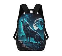 sinyumoney 3D Printed Children's Backpack Howling Wolf Moonlit Night Travel Lightweight School Bag Fashion School Backpack for Kids School Students 17inch