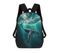 sinyumoney 3D Printed Children's Backpack Humpback Whale Northern Lights Travel Lightweight School Bag Fashion School Backpack for Kids School Students 17inch