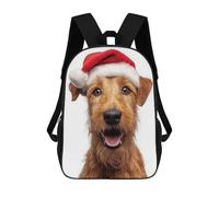 sinyumoney 3D Printed Children's Backpack Irish Terrier Dog with Santa Hat Portrait Travel Lightweight School Bag Fashion School Backpack for Kids School Students 17inch