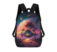 sinyumoney 3D Printed Children's Backpack Island with Giant Tree And Moon School Backpack High Capacity Travel Book Bags for Boys Elementary And Middle School Students 17inch