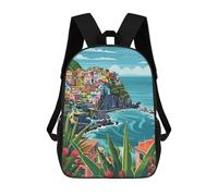 sinyumoney 3D Printed Children's Backpack Italy Cinque Terre Town Minimalist Art School Backpack High Capacity Travel Book Bags for Boys Elementary And Middle School Students 17inch