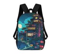sinyumoney 3D Printed Children's Backpack Japanese Town at Night Digital Art Travel Lightweight School Bag Fashion School Backpack for Kids School Students 17inch