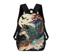 sinyumoney 3D Printed Children's Backpack Japanese Wolf Travel Lightweight School Bag Fashion School Backpack for Kids School Students 17inch