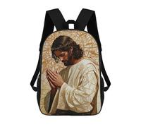 sinyumoney 3D Printed Children's Backpack Jesus Praying School Backpack High Capacity Travel Book Bags for Boys Elementary And Middle School Students 17inch