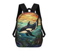 sinyumoney 3D Printed Children's Backpack Killer Whale Stained Glass Travel Lightweight School Bag Fashion School Backpack for Kids School Students 17inch