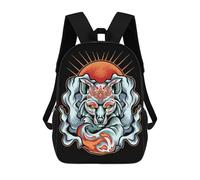 sinyumoney 3D Printed Children's Backpack Kitsune Fox Mask Ink Wash School Backpack High Capacity Travel Book Bags for Boys Elementary And Middle School Students 17inch