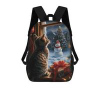 sinyumoney 3D Printed Children's Backpack Kitten Watching Christmas School Backpack High Capacity Travel Book Bags for Boys Elementary And Middle School Students 17inch