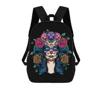 sinyumoney 3D Printed Children's Backpack La Catrina Los Muertos Day School Backpack High Capacity Travel Book Bags for Boys Elementary And Middle School Students 17inch