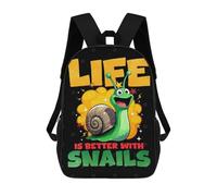 sinyumoney 3D Printed Children's Backpack Life Is Better with Snails School Backpack High Capacity Travel Book Bags for Boys Elementary And Middle School Students 17inch