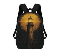 sinyumoney 3D Printed Children's Backpack Lighthouse in The Night Travel Lightweight School Bag Fashion School Backpack for Kids School Students 17inch