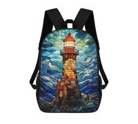 sinyumoney 3D Printed Children's Backpack Lighthouse Stained Glass School Backpack High Capacity Travel Book Bags for Boys Elementary And Middle School Students 17inch