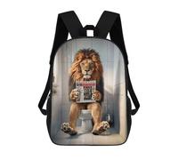 sinyumoney 3D Printed Children's Backpack Lion in The Bathroom School Backpack High Capacity Travel Book Bags for Boys Elementary And Middle School Students 17inch