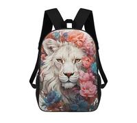 sinyumoney 3D Printed Children's Backpack Lion White School Backpack High Capacity Travel Book Bags for Boys Elementary And Middle School Students 17inch