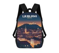 sinyumoney 3D Printed Children's Backpack Ljubljana Slovenia Cityscape at Night School Backpack High Capacity Travel Book Bags for Boys Elementary And Middle School Students 17inch
