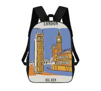sinyumoney 3D Printed Children's Backpack London Big Ben Travel School Backpack High Capacity Travel Book Bags for Boys Elementary And Middle School Students 17inch