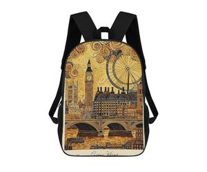 sinyumoney 3D Printed Children's Backpack London Skyline Travel Klimt School Backpack High Capacity Travel Book Bags for Boys Elementary And Middle School Students 17inch