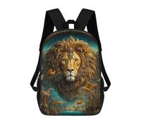 sinyumoney 3D Printed Children's Backpack Majestic Lion in Fantasy Realm School Backpack High Capacity Travel Book Bags for Boys Elementary And Middle School Students 17inch