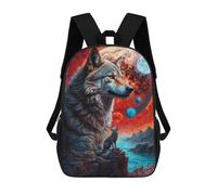 sinyumoney 3D Printed Children's Backpack Many Moons Lone Wolf School Backpack High Capacity Travel Book Bags for Boys Elementary And Middle School Students 17inch