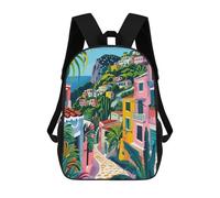 sinyumoney 3D Printed Children's Backpack Mediterranean Village Capri Italy School Backpack High Capacity Travel Book Bags for Boys Elementary And Middle School Students 17inch