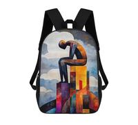 sinyumoney 3D Printed Children's Backpack Modern Cubist Vision of The Thinker Travel Lightweight School Bag Fashion School Backpack for Kids School Students 17inch