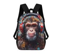 sinyumoney 3D Printed Children's Backpack Monkey with Headphones Travel Lightweight School Bag Fashion School Backpack for Kids School Students 17inch