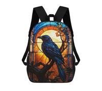 sinyumoney 3D Printed Children's Backpack Moonlit Crow Stained Glass Travel Lightweight School Bag Fashion School Backpack for Kids School Students 17inch