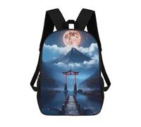 sinyumoney 3D Printed Children's Backpack Moonlit Fuji Torii Gate School Backpack High Capacity Travel Book Bags for Boys Elementary And Middle School Students 17inch