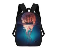sinyumoney 3D Printed Children's Backpack Moonlit Jellyfish Ship School Backpack High Capacity Travel Book Bags for Boys Elementary And Middle School Students 17inch
