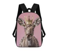 sinyumoney 3D Printed Children's Backpack Moose with Crown Travel Lightweight School Bag Fashion School Backpack for Kids School Students 17inch