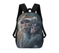 sinyumoney 3D Printed Children's Backpack Mother Monkey Holding Baby School Backpack High Capacity Travel Book Bags for Boys Elementary And Middle School Students 17inch